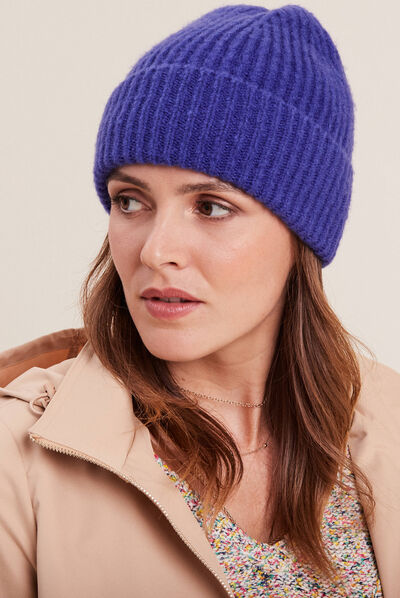 Bonnet tricoté bleu violet femme