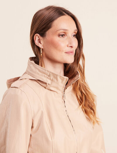 Parka droite ceintur&eacute;e beige femme