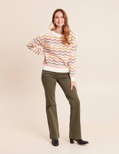 Pantalon coupe bootcut &agrave; pont vert kaki femme