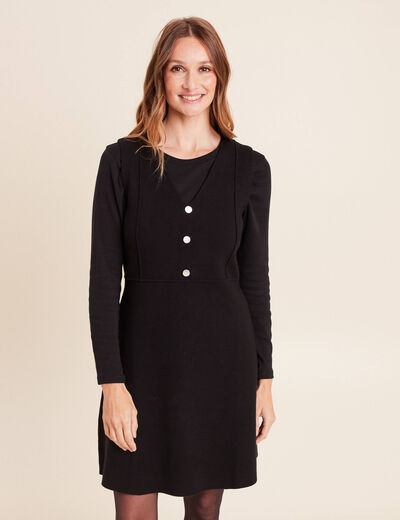 Robe courte &eacute;vas&eacute;e col v sans manches noir femme