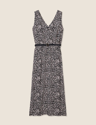 Robe midi évasée ceinturée rose pastel femme