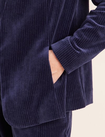 Veste tailleur velours bleu marine femme