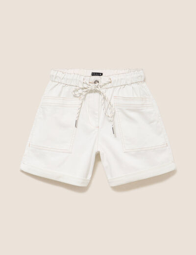 Short droit taille &eacute;lastiqu&eacute;e blanc femme