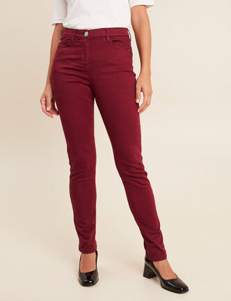 Jean magique L'Unique coupe ajust&eacute;e bordeaux femme