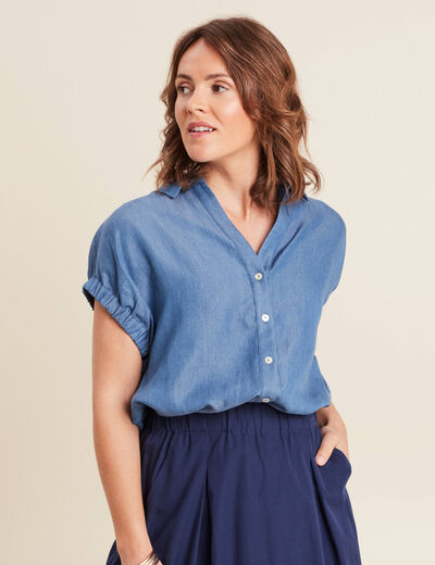 Chemise manches courtes denim double stone femme