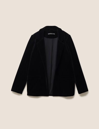 Blazer col tailleur doubl&eacute; noir femme