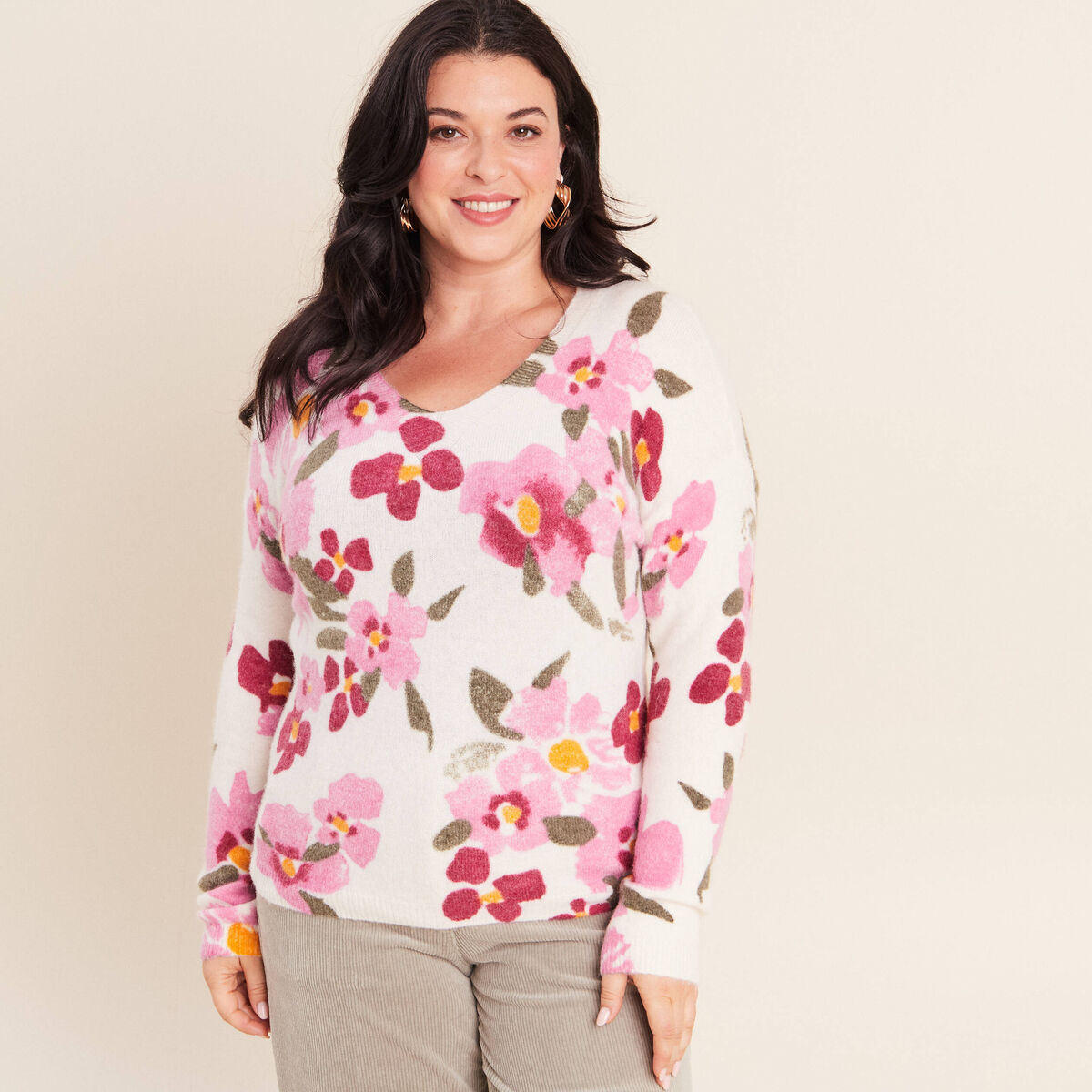 Pull manches longues multicolore femme