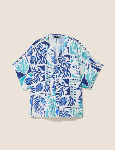 Chemise ample manches courtes fluide bleu femme