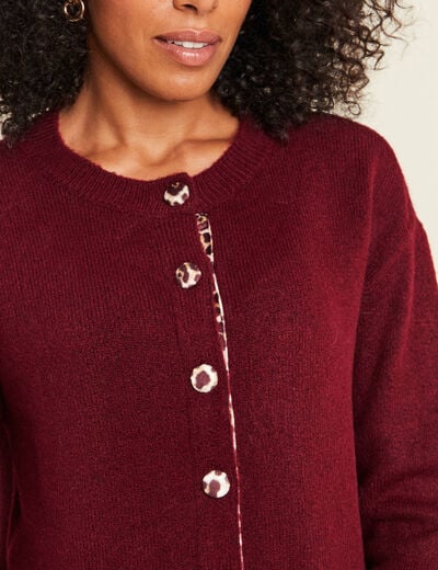 Gilet droit mi-long col rond bordeaux femme