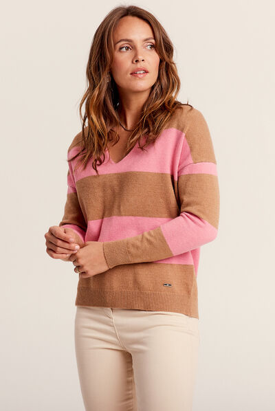 Pull manches longues rose fluo femme