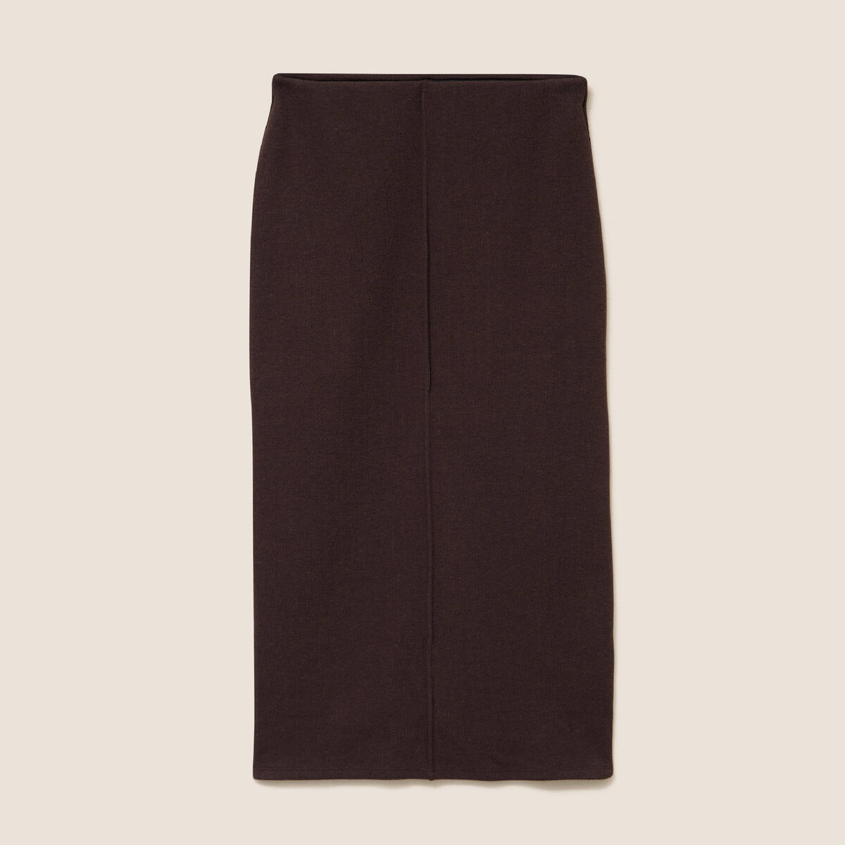 Jupe longue droite en maille marron fonc&eacute; femme