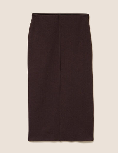 Jupe longue droite en maille marron fonc&eacute; femme