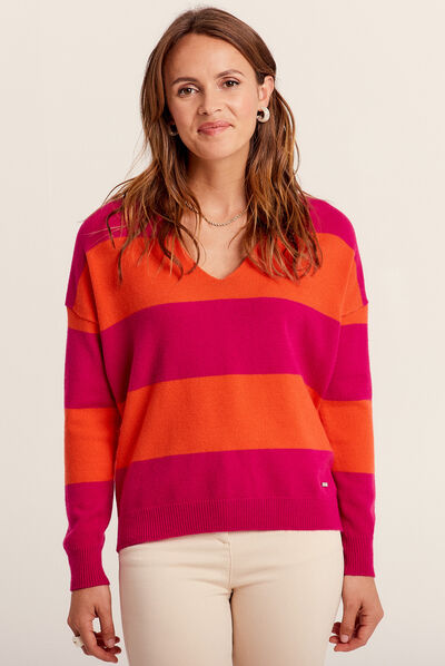 Pull manches longues orange fluo femme