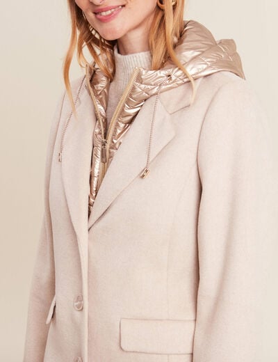 Manteau droit à capuche creme femme