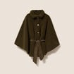 Poncho boutonn&eacute; ceintur&eacute; vert kaki femme