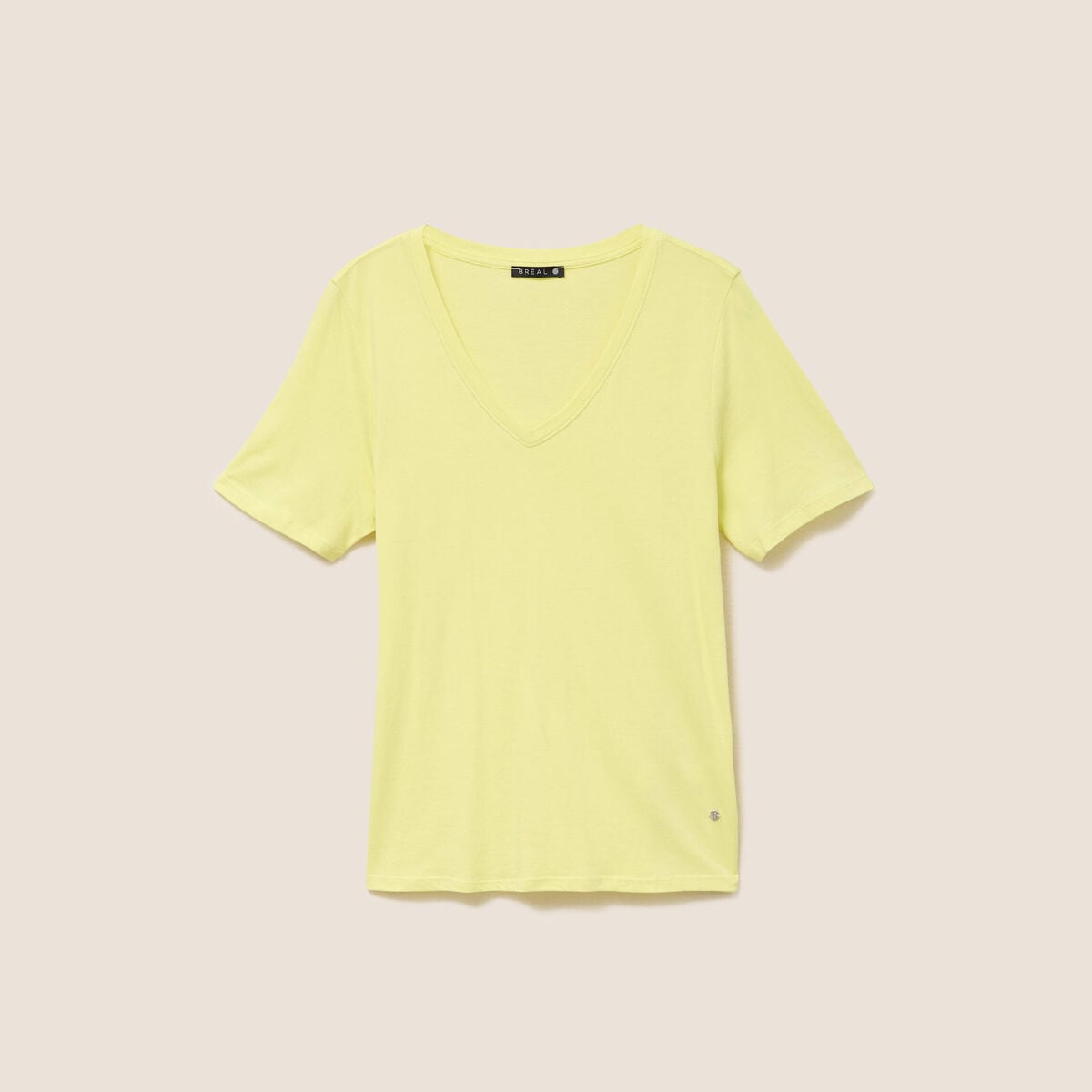 T-shirt col v manches courtes jaune clair femme