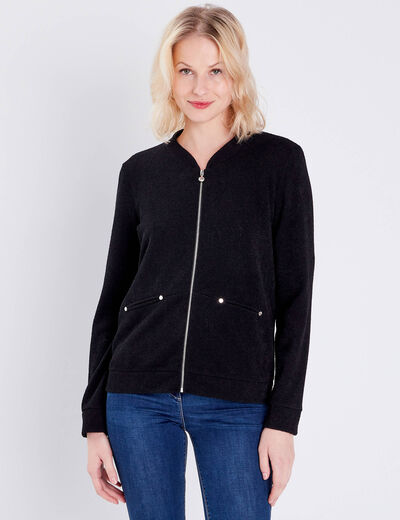 Gilet manches longues zippé noir femme