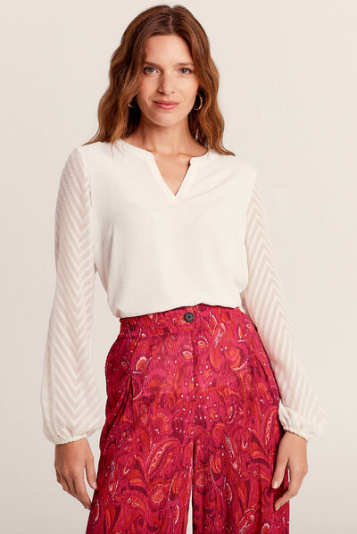 T-shirt manches longues ecru femme