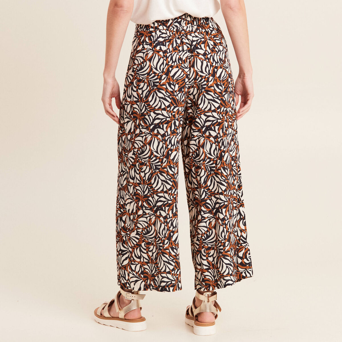 Pantalon flou large 7/8ème marron femme