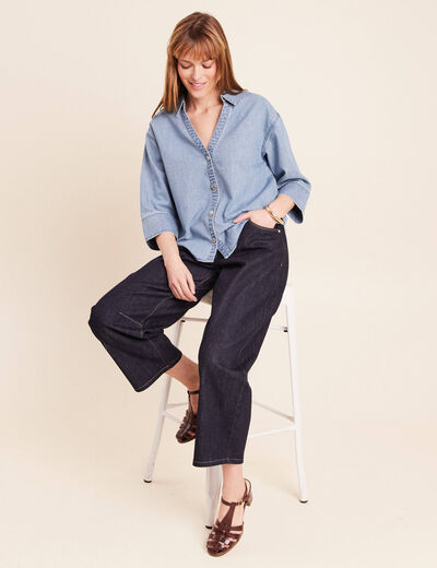 Chemise ample manches 3/4 col chemise denim double stone femme