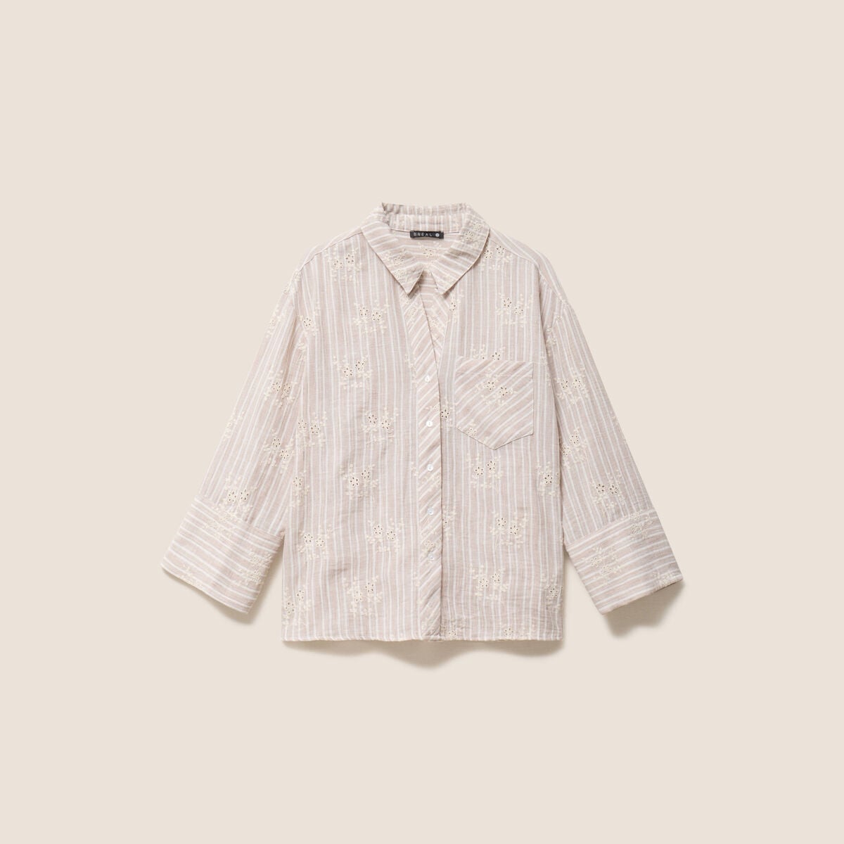 Chemise ample courte avec broderie marron chocolat femme