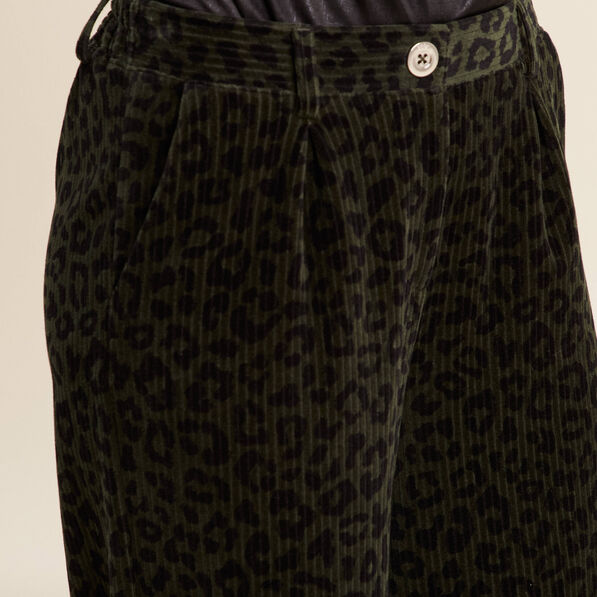 Pantalon large velours vert foncé femme