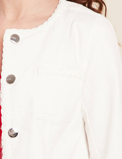 Veste en jean détails tressés blanc femme