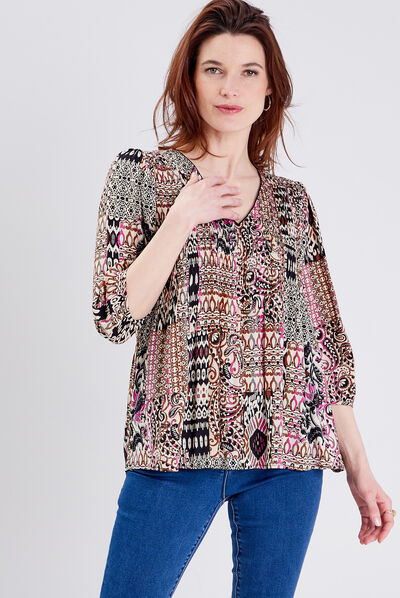 Blouse manches 3/4 creme femme