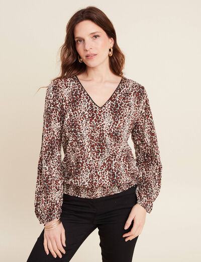 Blouse droite manches longues marron cognac femme