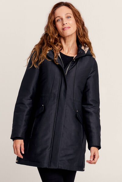 Parka droite à capuche noir femme