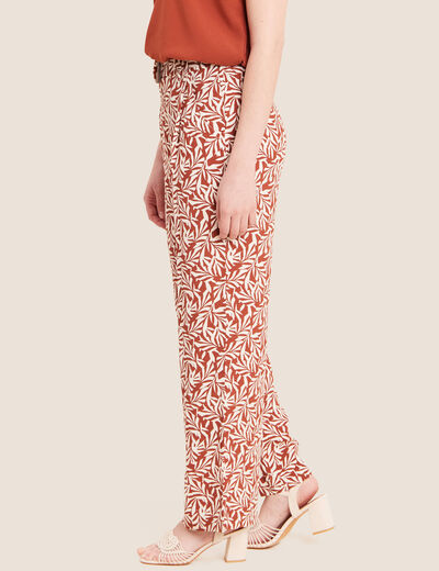 Pantalon large taille haute orange femme