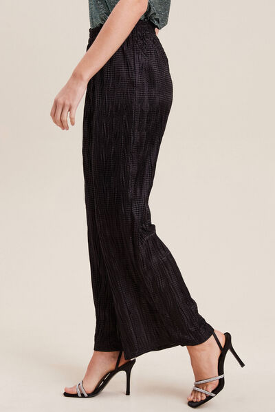 Pantalon large flou noir femme