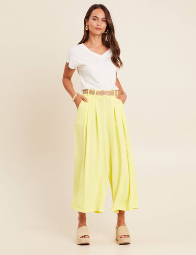 Pantalon jupe-culotte large jaune clair femme