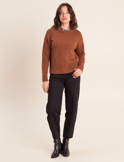 Pull col rond marron fonc&eacute; femme