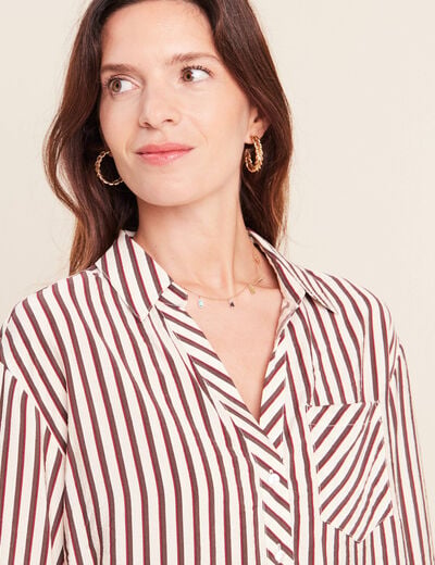 Chemise ample manches 3/4 marron femme