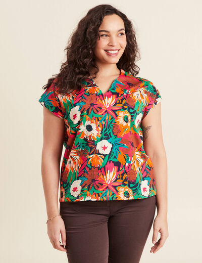 Top droit col tunisien bleu foncé femme