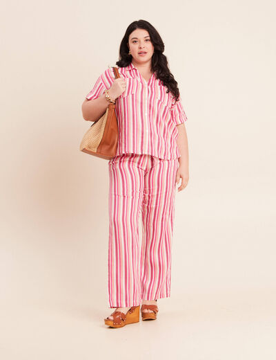 Pantalon coupe large en lin rose femme