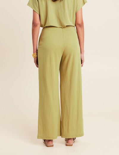 Pantalon fluide taille haute vert olive femme