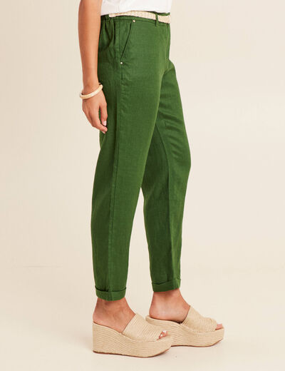 Pantalon flou ceinturé vert foncé femme
