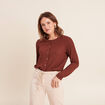 T-shirt manches longues aspect dentelle marron femme