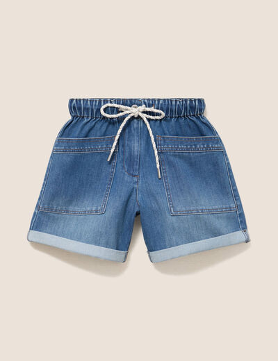 Short relax en jean denim stone femme