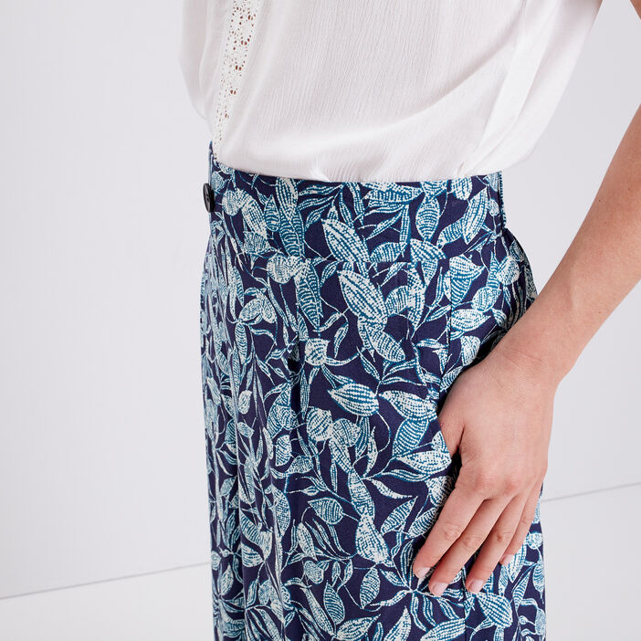 Pantalon flou large 7/8ème bleu marine femme