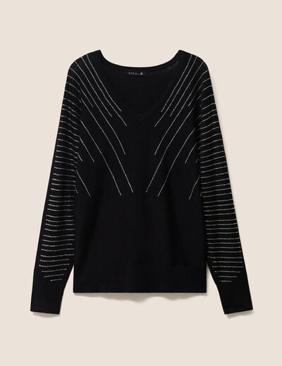 Pull ajust&eacute; col bateau strass noir femme