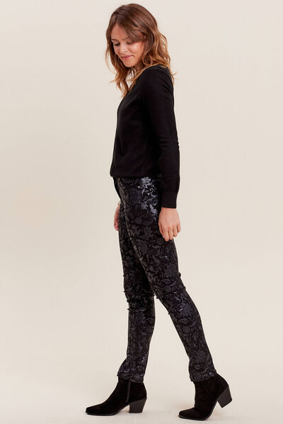 Pantalon ajusté enduit 7/8ème denim noir enduit femme