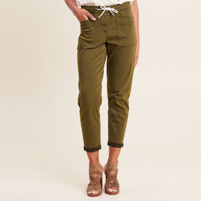 pantalon coupe droite a coulisse vert olive femme Pantalon coupe droite à coulisse vert olive femme