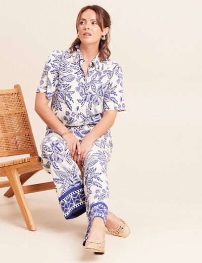 Chemise fluide manches courtes bleu femme