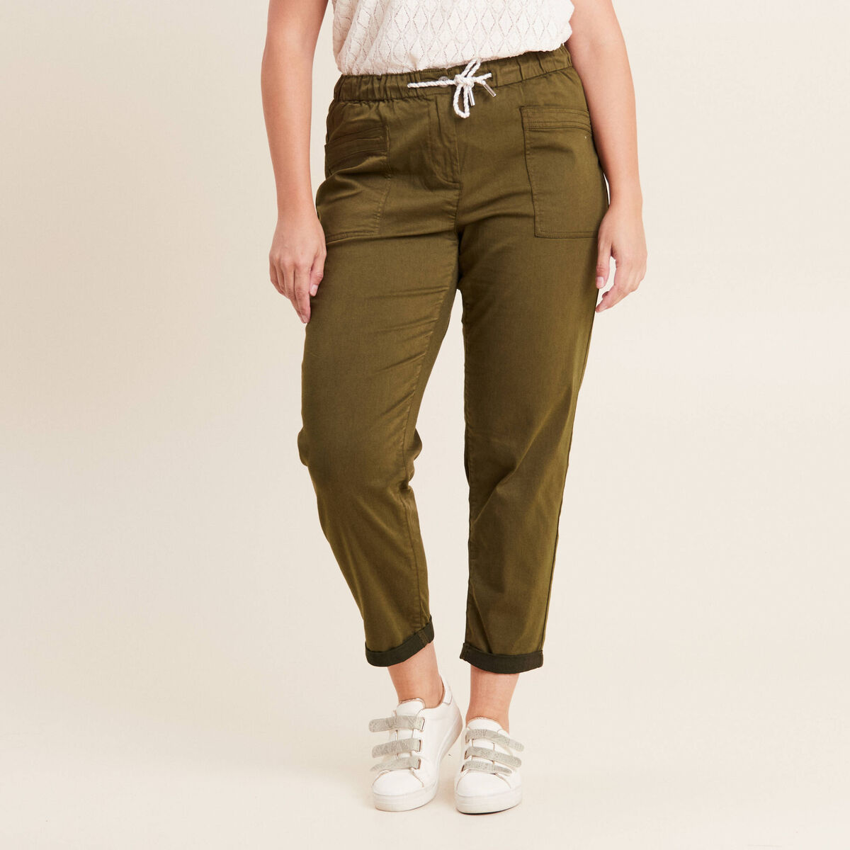 Pantalon coupe mom 7/8&egrave;me vert olive femme