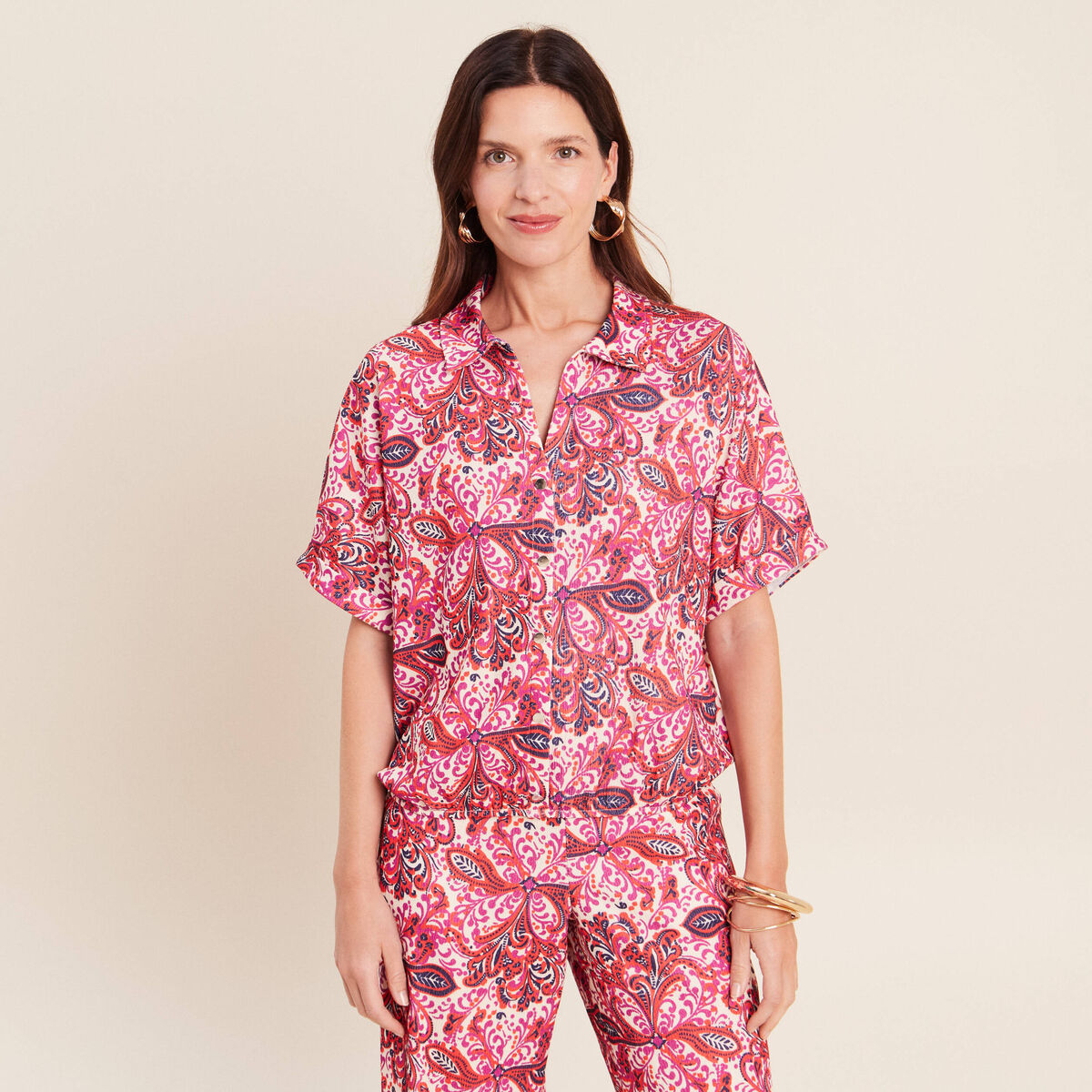 Chemisette manches courtes rose corail femme