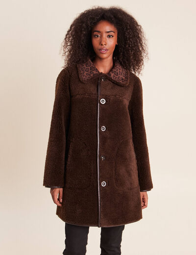 Manteau col montant marron femme