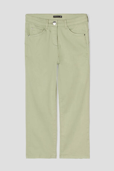 Pantacourt droit taille standard vert olive femme